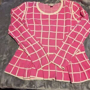 Pink and White Grid Pattern Sweater